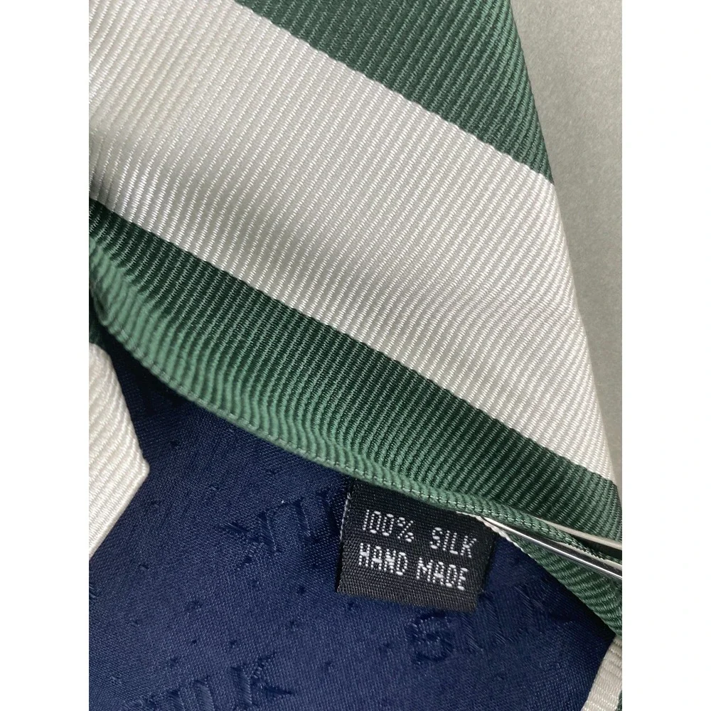 VTG Parquet Mens Silk Tie Forest Hunter Green Off White Repp Stripe Prep 58x4